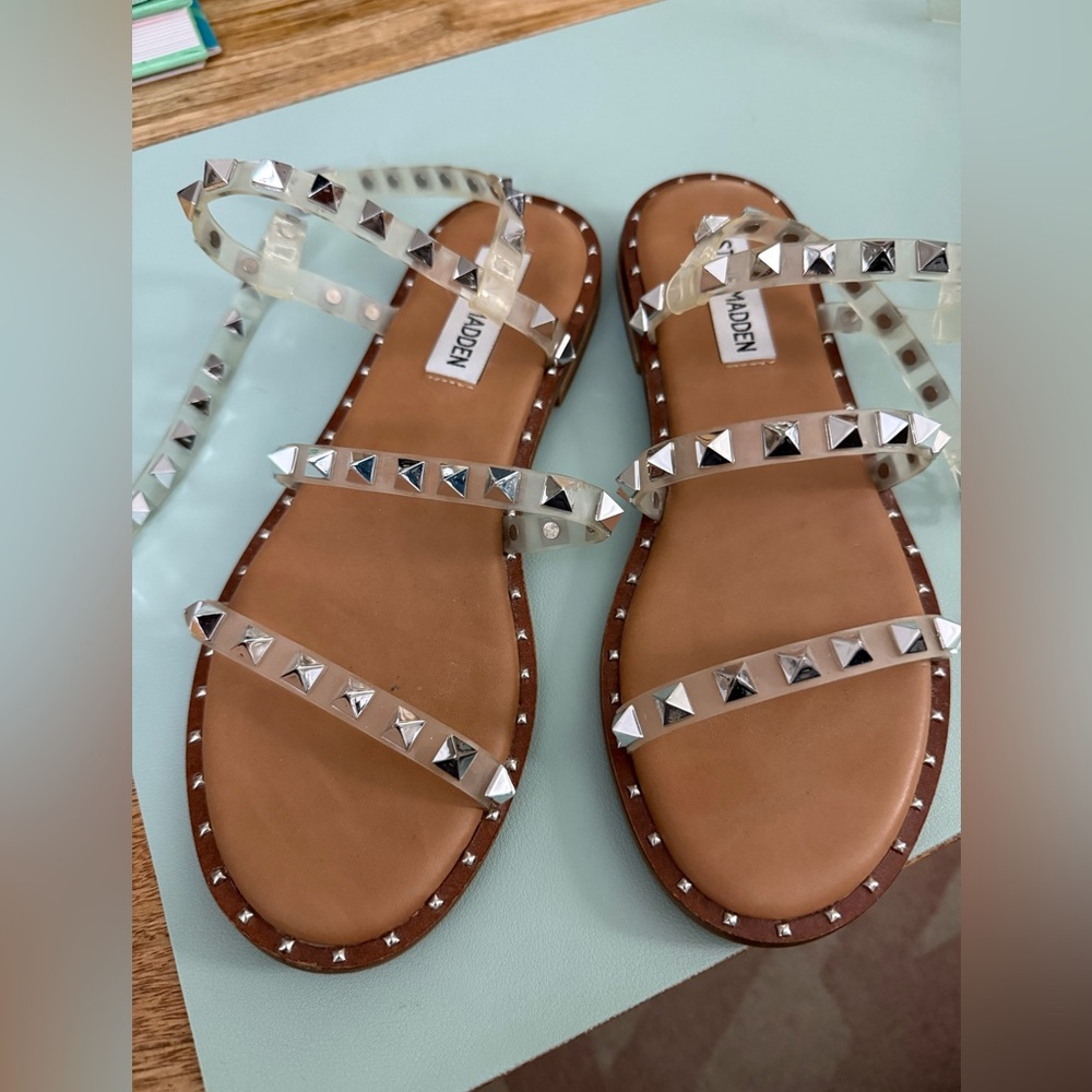 Steve Madden Clear Strap Sandals with Silver Accents